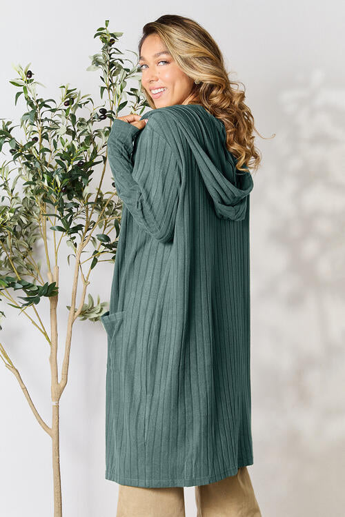 Ribbed Open Front Long Sleeve Cardigan - Tigbuls Variety Fashion