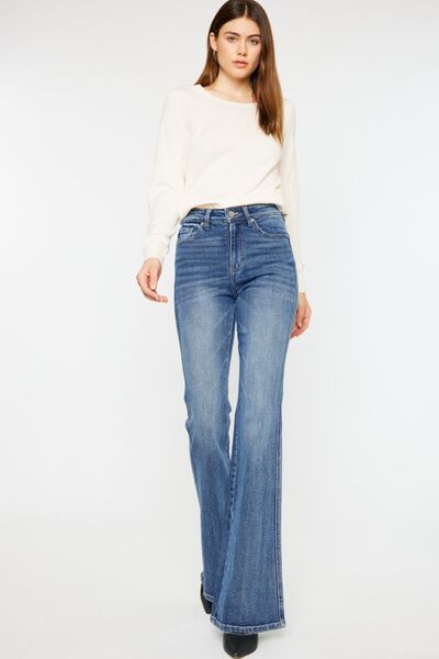 Kancan Cat's Whiskers High Waist Flare Med. Blue Jeans - Tigbul's Variety Fashion Shop