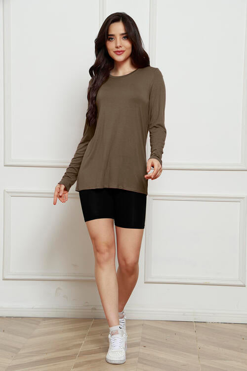 Round Neck Long Sleeve Top - Tigbuls Variety Fashion