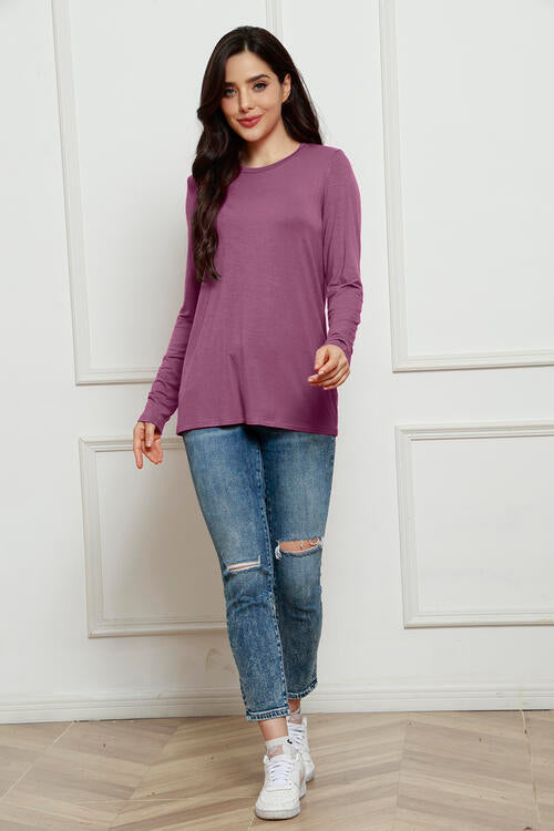 Round Neck Long Sleeve Top - Tigbuls Variety Fashion
