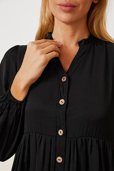 Ruffled Button Up Long Sleeve Tiered Shirt - Tigbul's Variety Fashion Shop