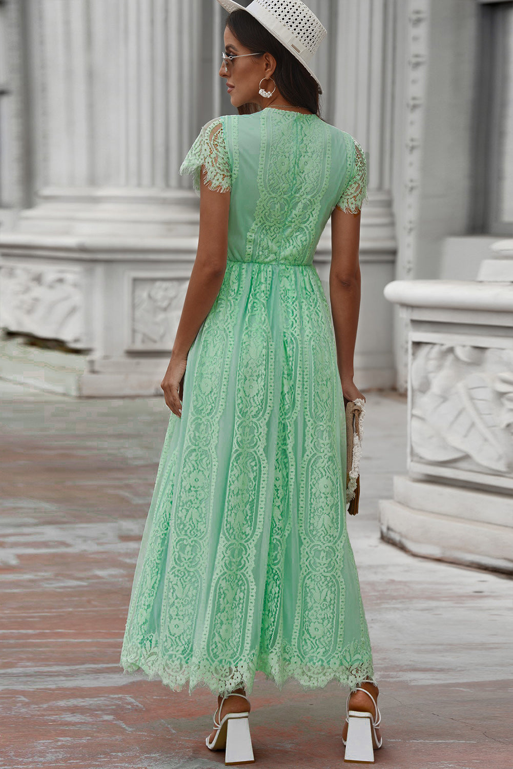 Scalloped Trim Lace Plunge Dress - Tigbul's Fashion