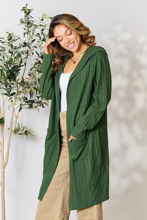 Ribbed Open Front Long Sleeve Cardigan - Tigbuls Variety Fashion