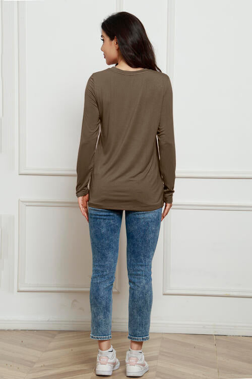 Round Neck Long Sleeve Top - Tigbuls Variety Fashion