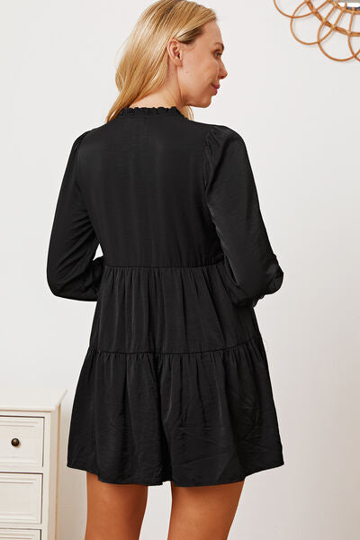 Ruffled Button Up Long Sleeve Tiered Shirt - Tigbul's Variety Fashion Shop