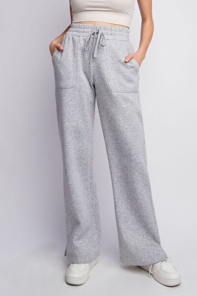 Faith Apparel Full Size Drawstring Straight Leg Slit Sweatpants - Tigbuls Variety Fashion