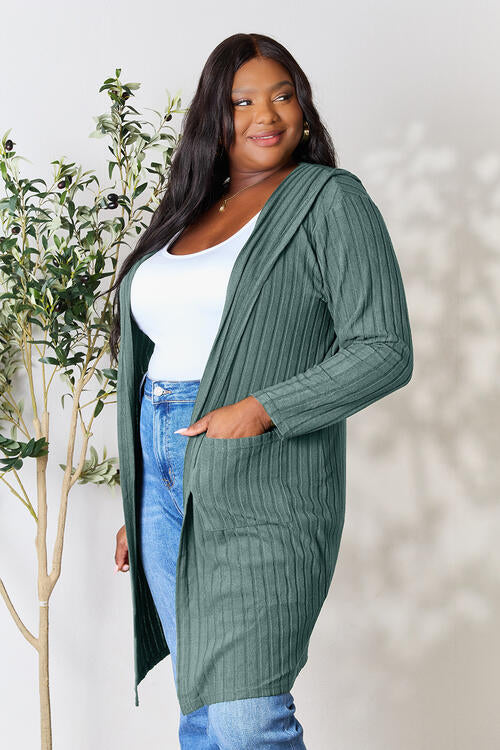 Ribbed Open Front Long Sleeve Cardigan - Tigbuls Variety Fashion