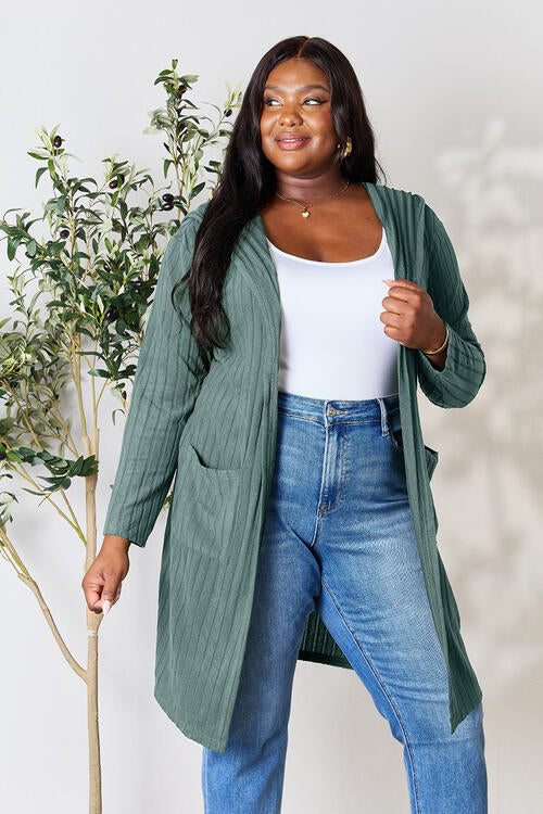 Ribbed Open Front Long Sleeve Cardigan - Tigbuls Variety Fashion