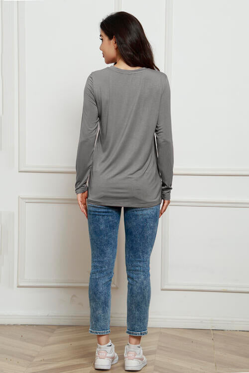 Round Neck Long Sleeve Top - Tigbuls Variety Fashion