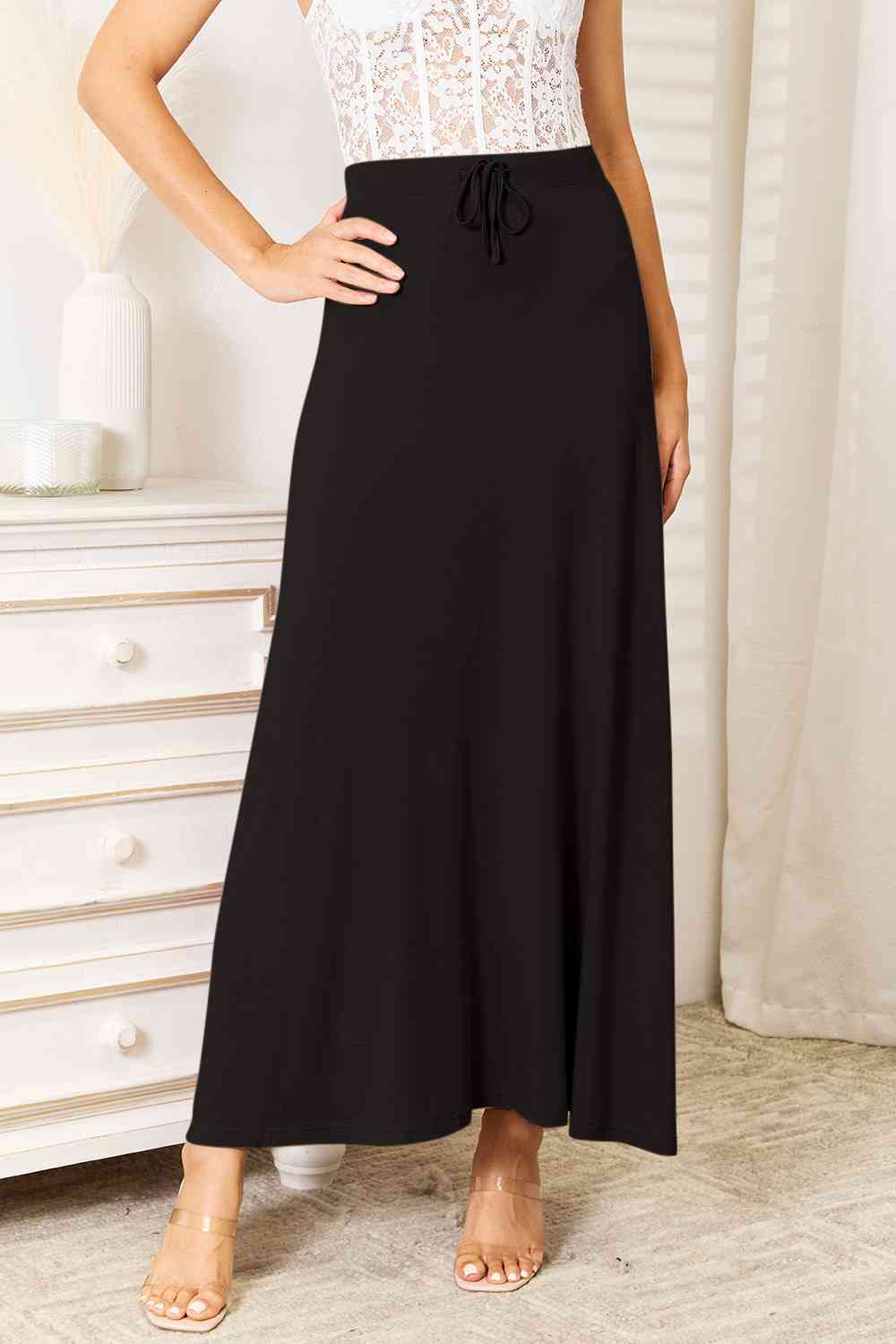 Soft Rayon Drawstring Waist Maxi Skirt Rayon - Tigbul's Variety Fashion Shop