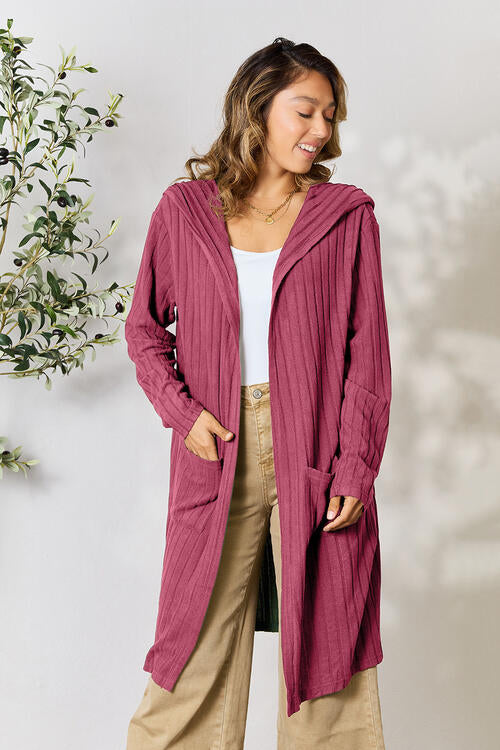 Ribbed Open Front Long Sleeve Cardigan - Tigbuls Variety Fashion