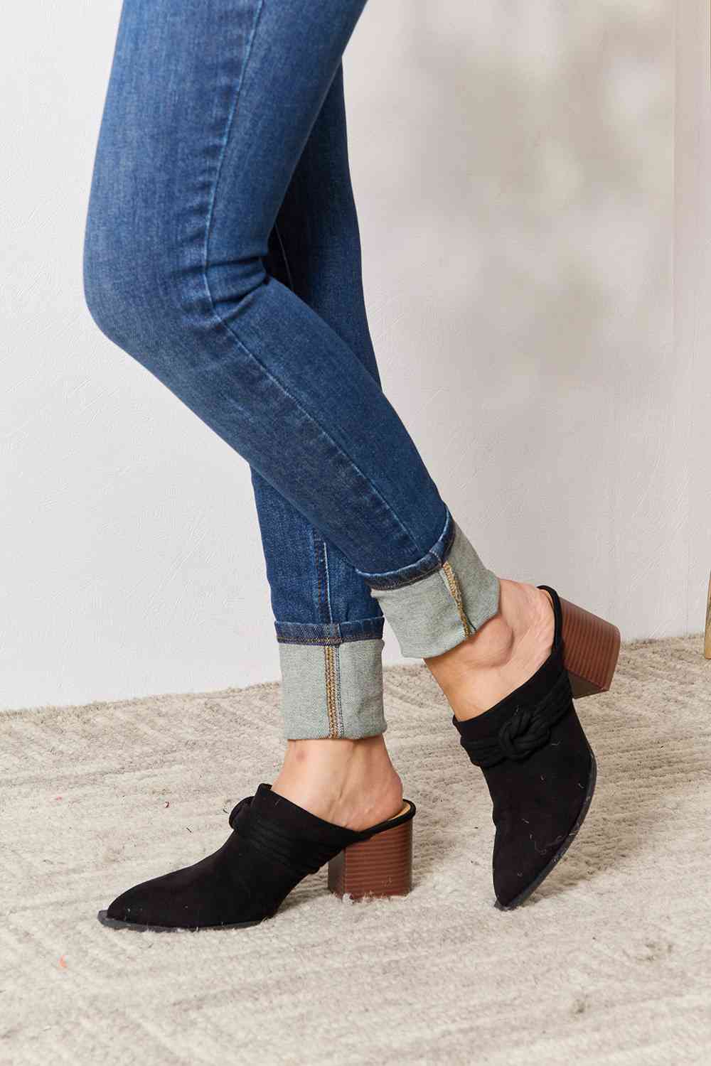 Black Pointed-Toe Braided Trim Mules - Tigbul's Variety Fashion Shop