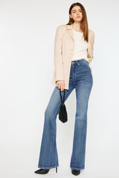 Kancan Cat's Whiskers High Waist Flare Med. Blue Jeans - Tigbul's Variety Fashion Shop