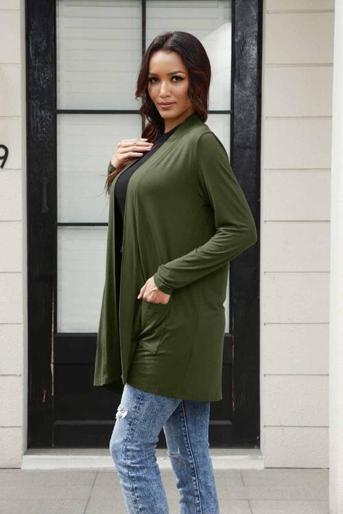 Open Front Long Sleeve Cardigan with Pockets - Tigbuls Variety Fashion