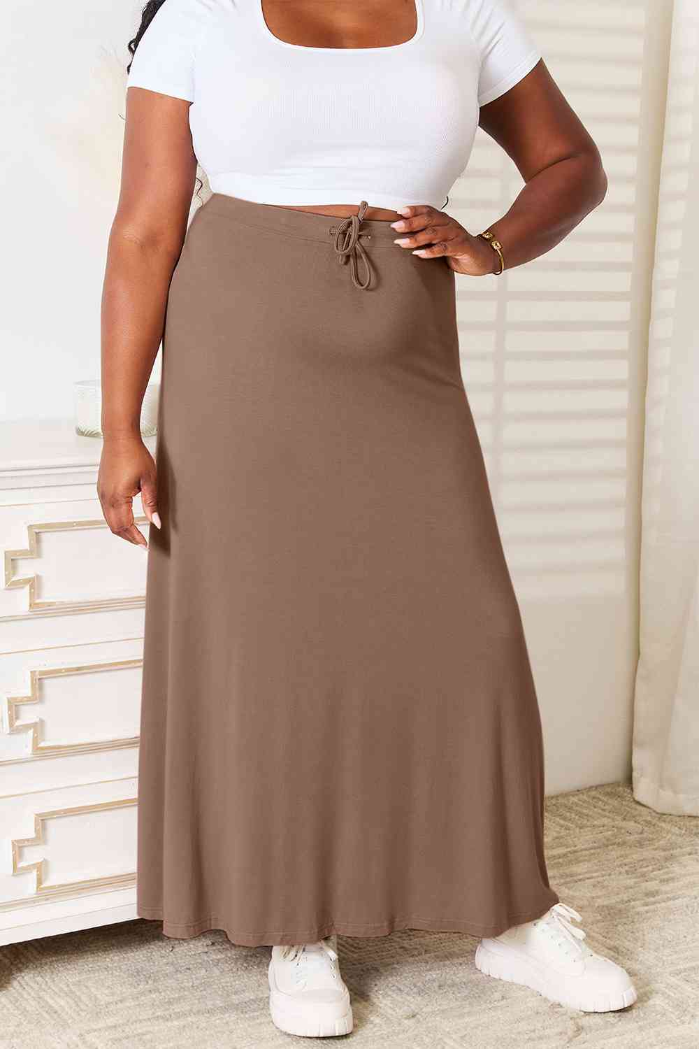 Soft Rayon Drawstring Waist Maxi Skirt Rayon - Tigbul's Variety Fashion Shop