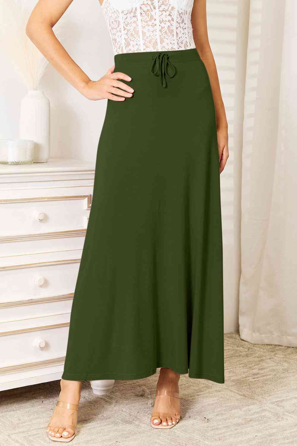 Soft Rayon Drawstring Waist Maxi Skirt Rayon - Tigbul's Variety Fashion Shop