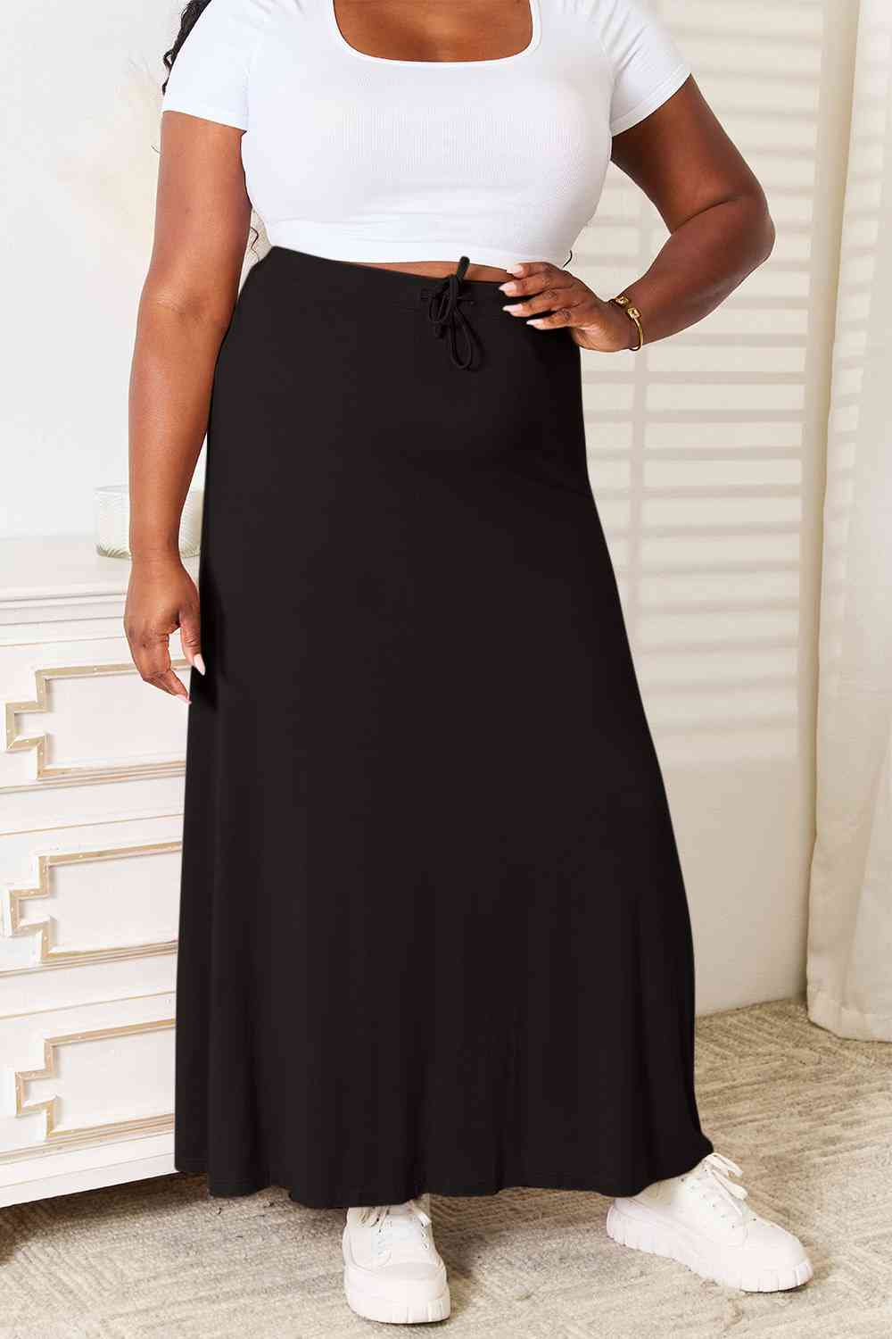 Soft Rayon Drawstring Waist Maxi Skirt Rayon - Tigbul's Variety Fashion Shop