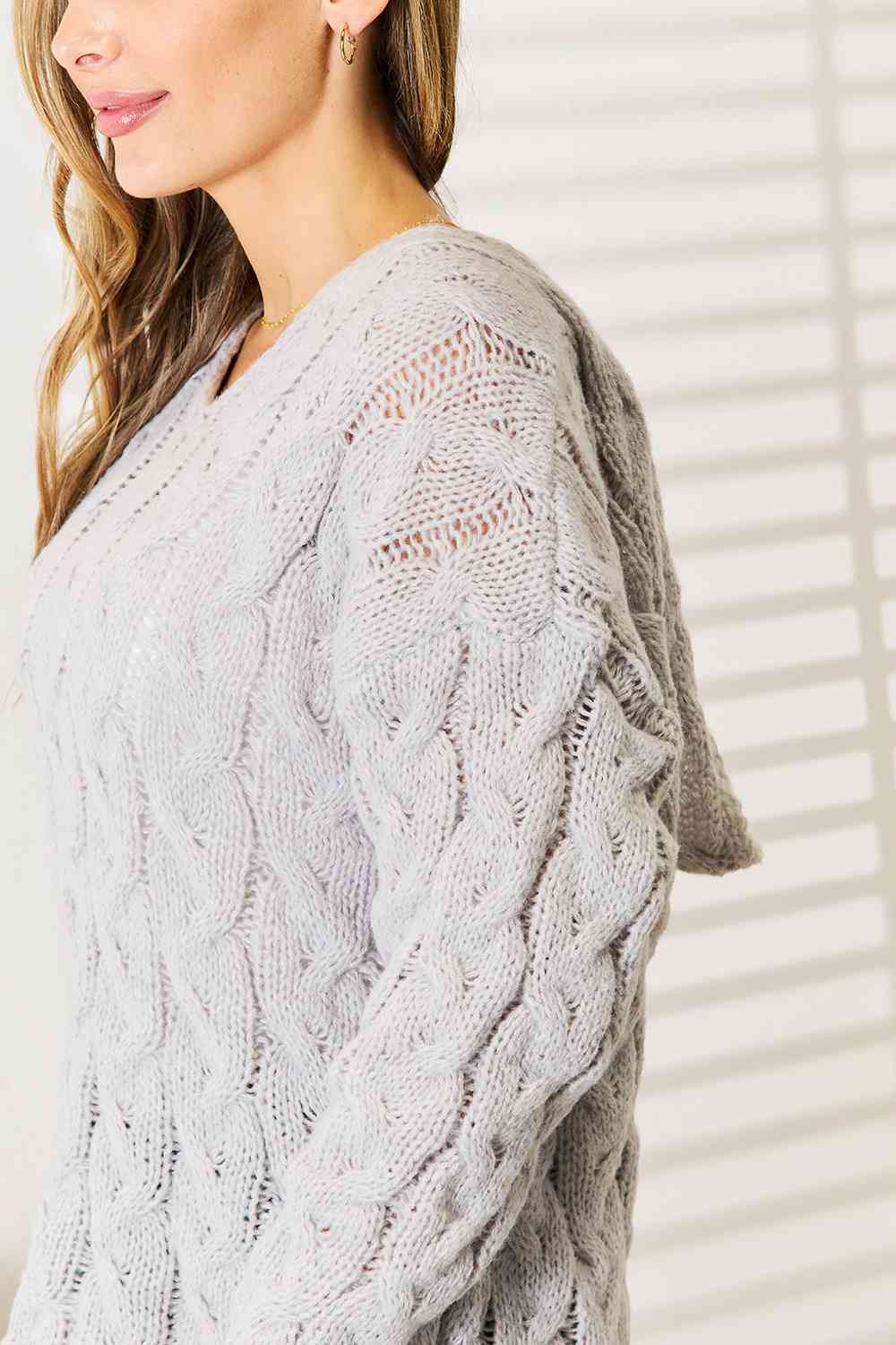 Woven Right Cable-Knit Hooded Sweater - Tigbuls Variety Fashion