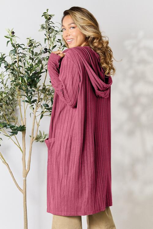 Ribbed Open Front Long Sleeve Cardigan - Tigbuls Variety Fashion