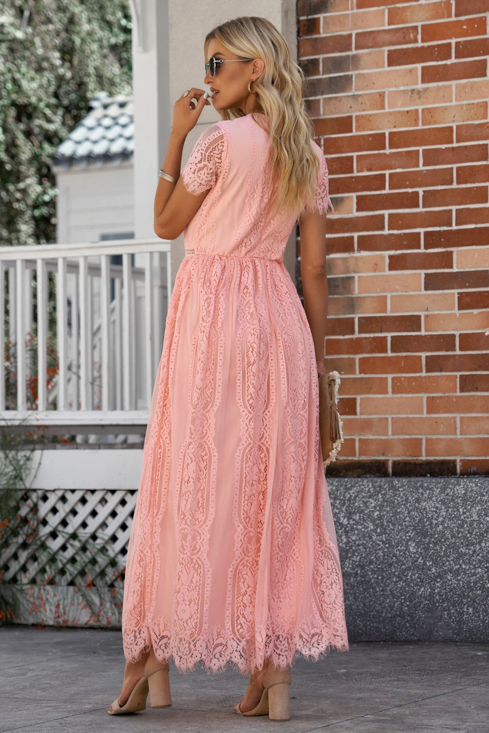 Scalloped Trim Lace Plunge Dress - Tigbul's Fashion