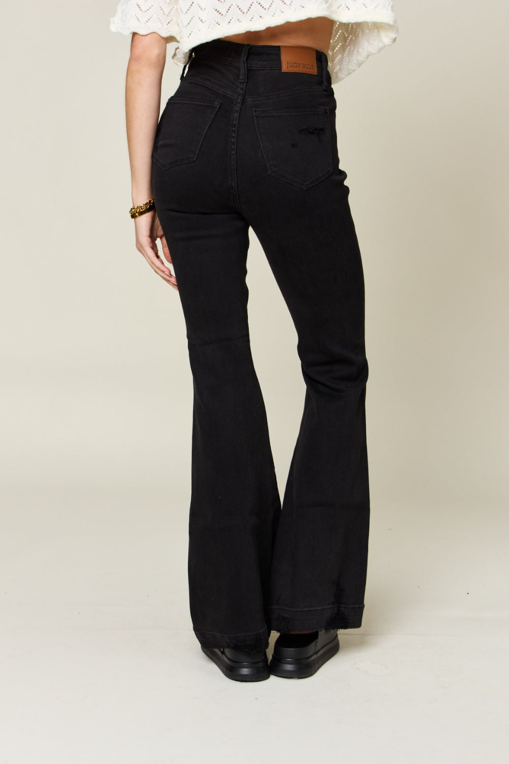 Judy Blue Full Size High Waist Black Distressed Flare Jeans - Tigbul's Variety Fashion Shop