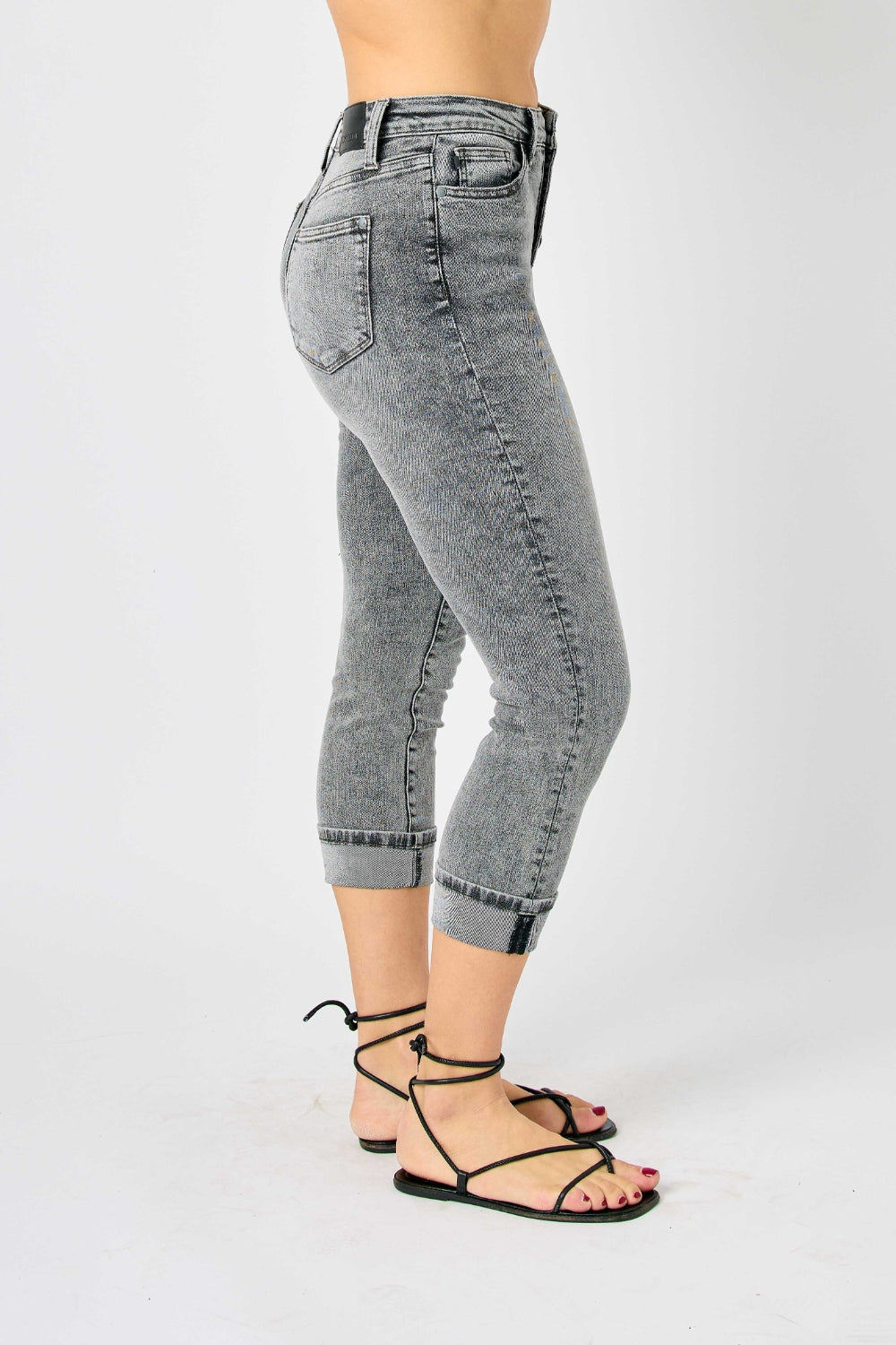 Judy Blue Full Run Size Button Fly High Waist Cuffed Capris - Tigbul's Variety Fashion Shop