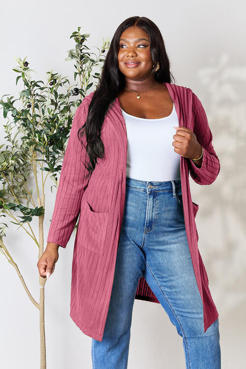 Ribbed Open Front Long Sleeve Cardigan - Tigbul's Variety Fashion Shop