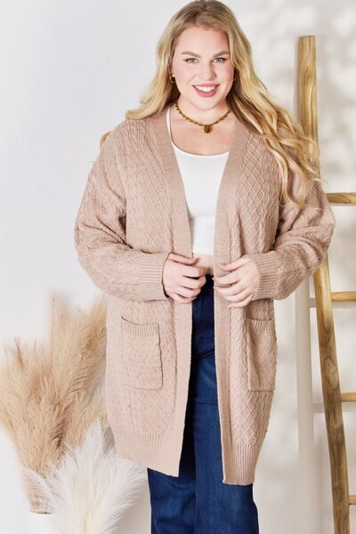 Hailey & Co Full Size Cable-Knit Pocketed Cardigan - Tigbuls Variety Fashion