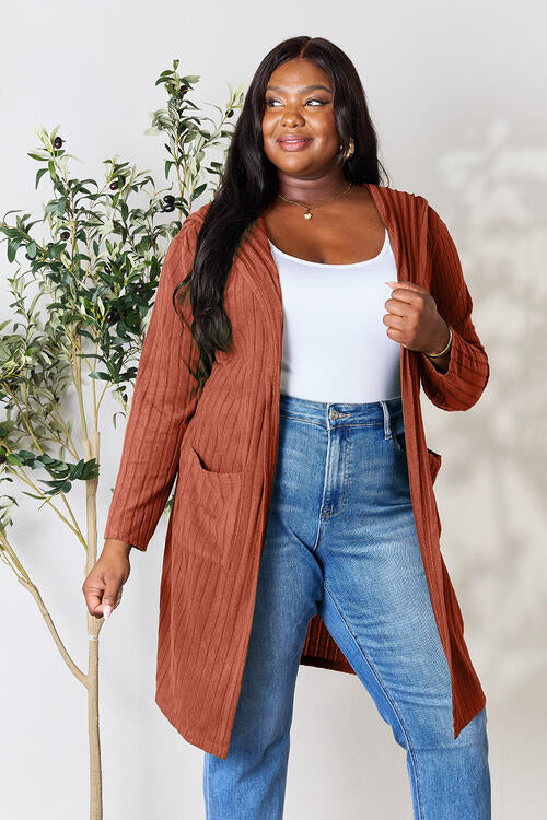 Ribbed Open Front Long Sleeve Cardigan - Tigbuls Variety Fashion