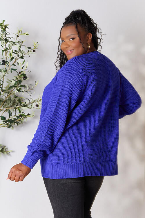Bright Blue Waffle-Knit Open Front Cardigan - Tigbuls Variety Fashion