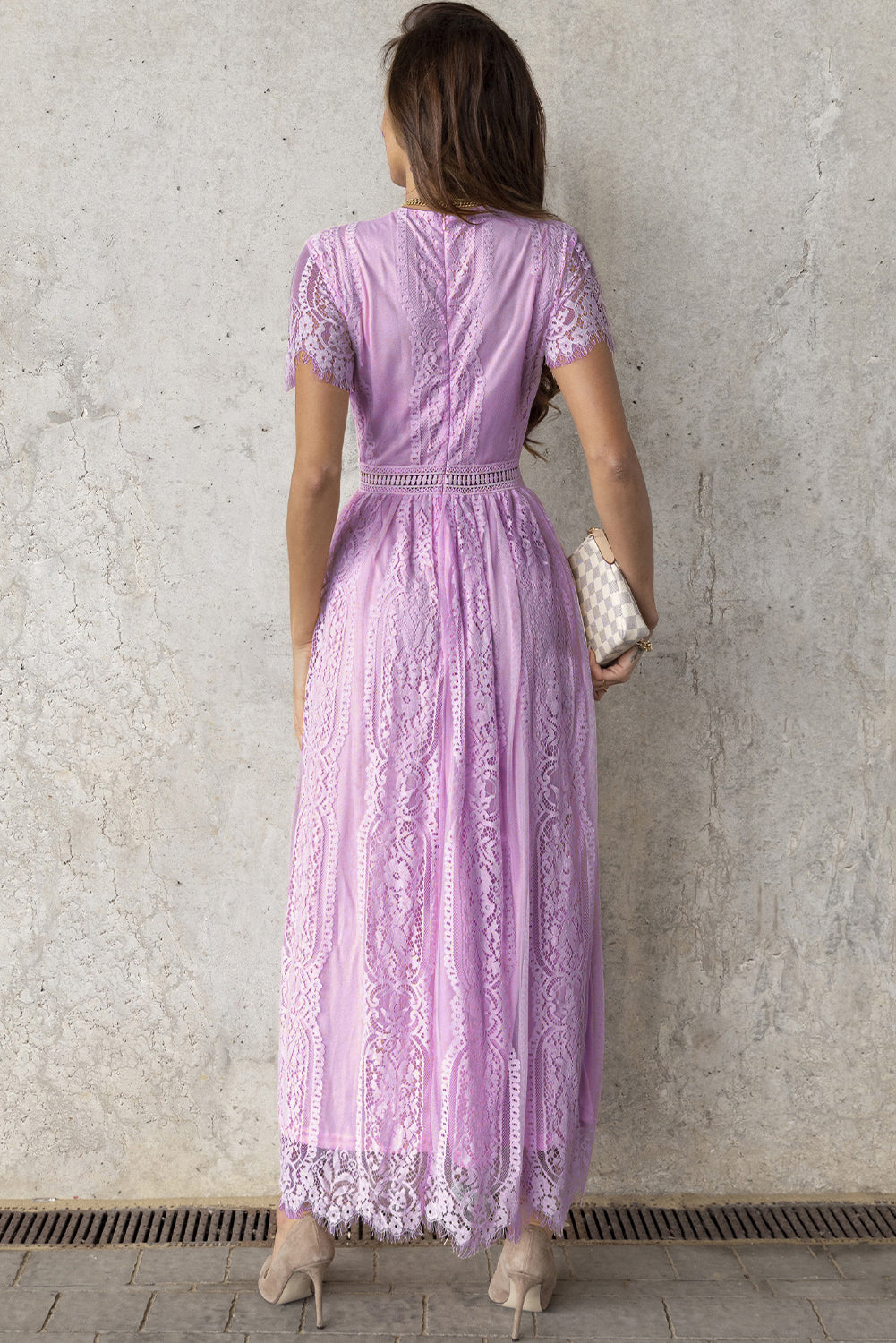 Scalloped Trim Lace Plunge Dress - Tigbul's Fashion