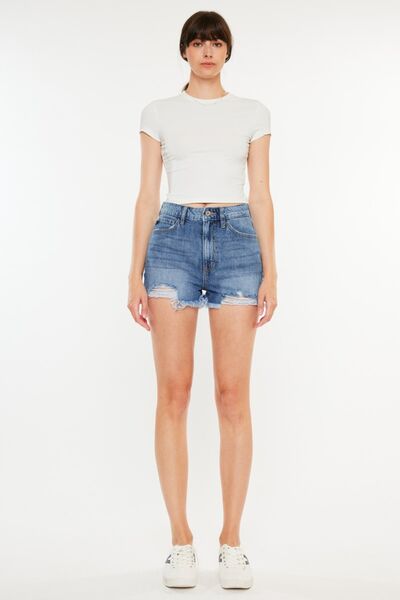 Kancan Distressed Raw Hem High Waist Denim Shorts - Tigbul's Variety Fashion Shop