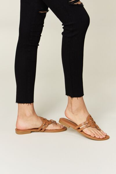 Tan Cutout PU Leather Open Toe Sandals - Tigbul's Variety Fashion Shop