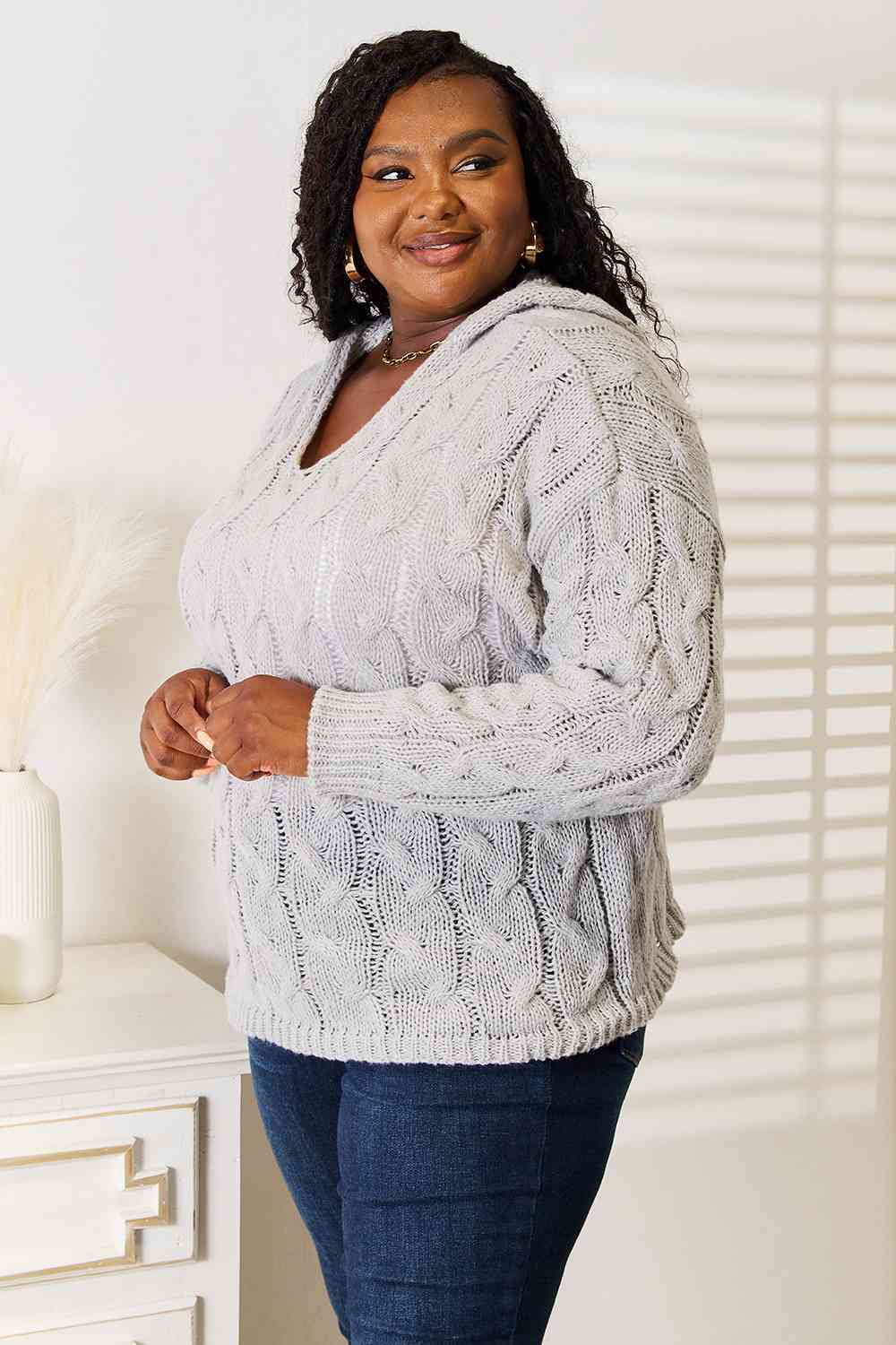 Woven Right Cable-Knit Hooded Sweater - Tigbuls Variety Fashion