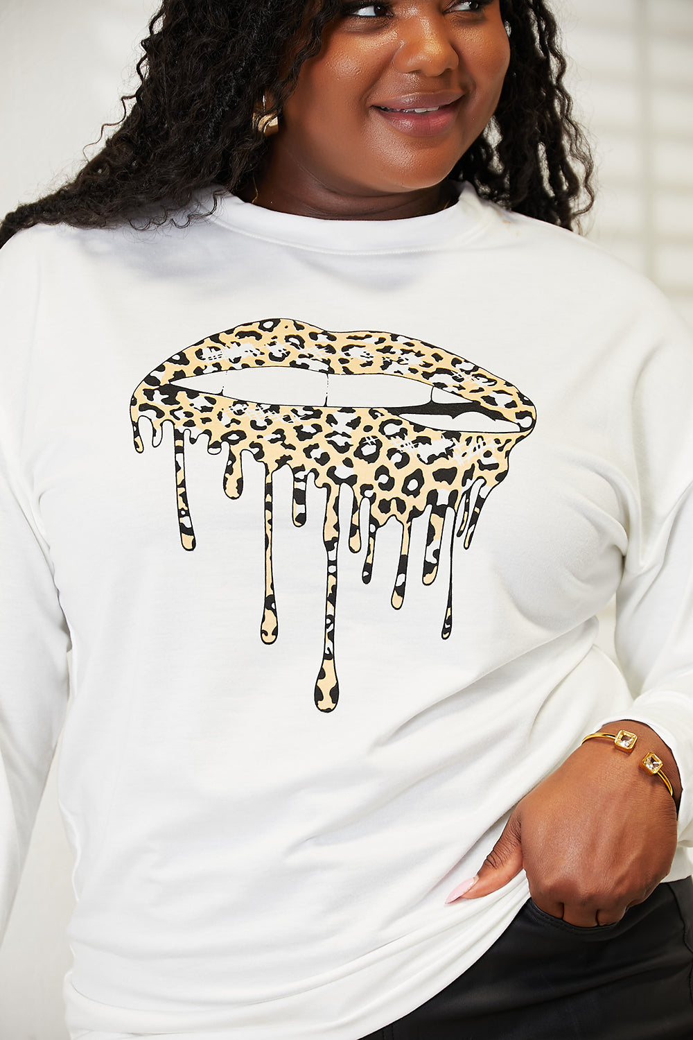 Double Take Graphic Dropped Shoulder Round Neck Sweatshirt - Tigbuls Fashion