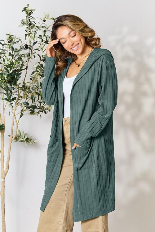 Ribbed Open Front Long Sleeve Cardigan - Tigbuls Variety Fashion