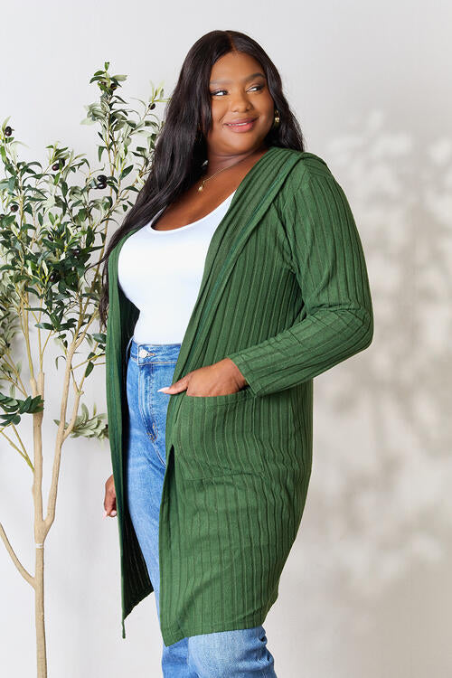 Ribbed Open Front Long Sleeve Cardigan - Tigbuls Variety Fashion