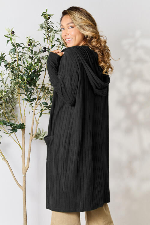 Ribbed Open Front Long Sleeve Cardigan - Tigbuls Variety Fashion
