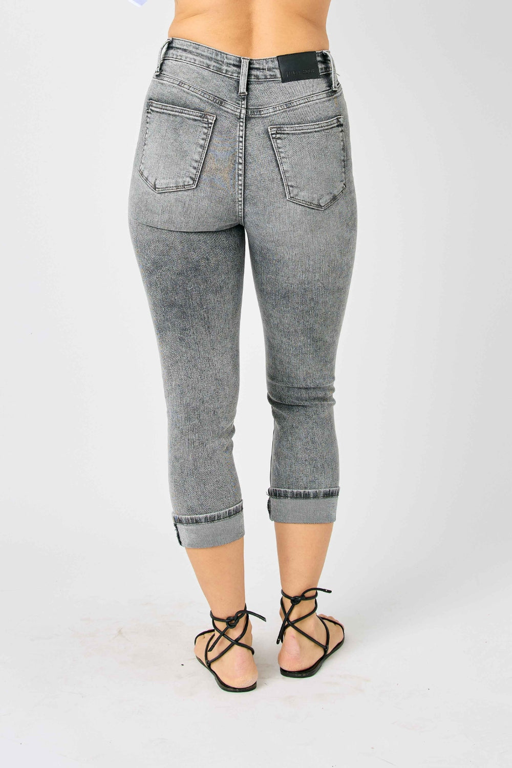 Judy Blue Full Run Size Button Fly High Waist Cuffed Capris - Tigbul's Variety Fashion Shop