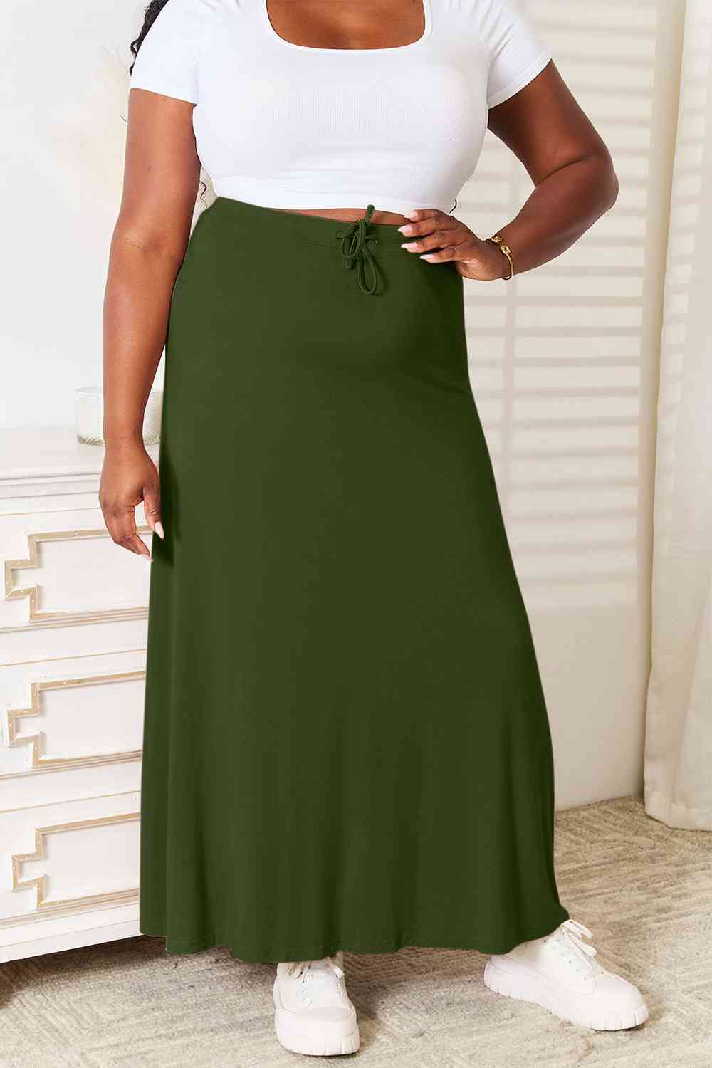Soft Rayon Drawstring Waist Maxi Skirt Rayon - Tigbul's Variety Fashion Shop