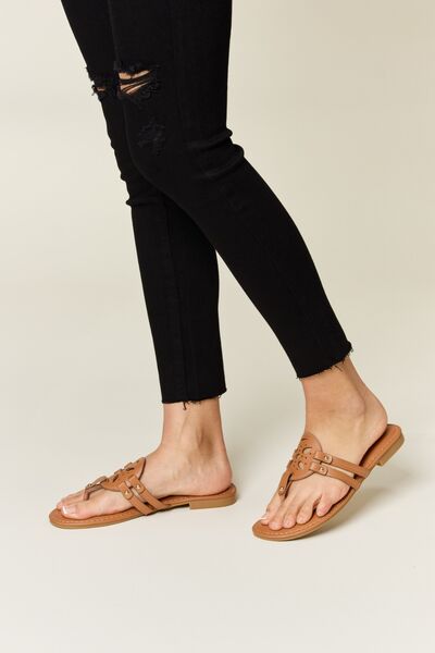 Tan Cutout PU Leather Open Toe Sandals - Tigbul's Variety Fashion Shop