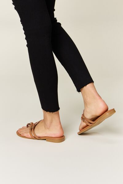 Tan Cutout PU Leather Open Toe Sandals - Tigbul's Variety Fashion Shop