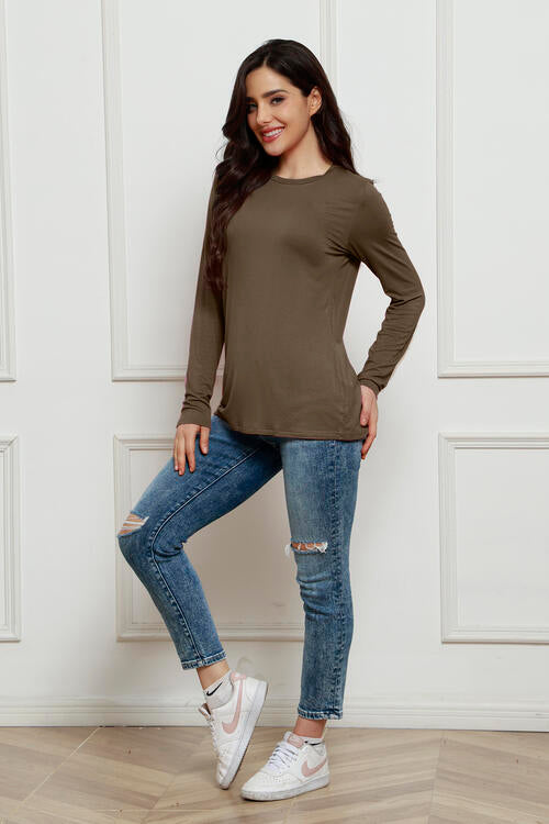 Round Neck Long Sleeve Top - Tigbuls Variety Fashion