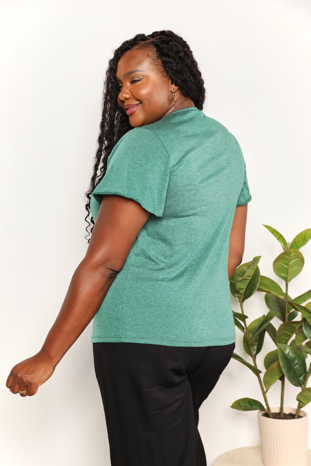 Double Take Ruched V-Neck Short Sleeve T-Shirt - Tigbuls Variety Fashion