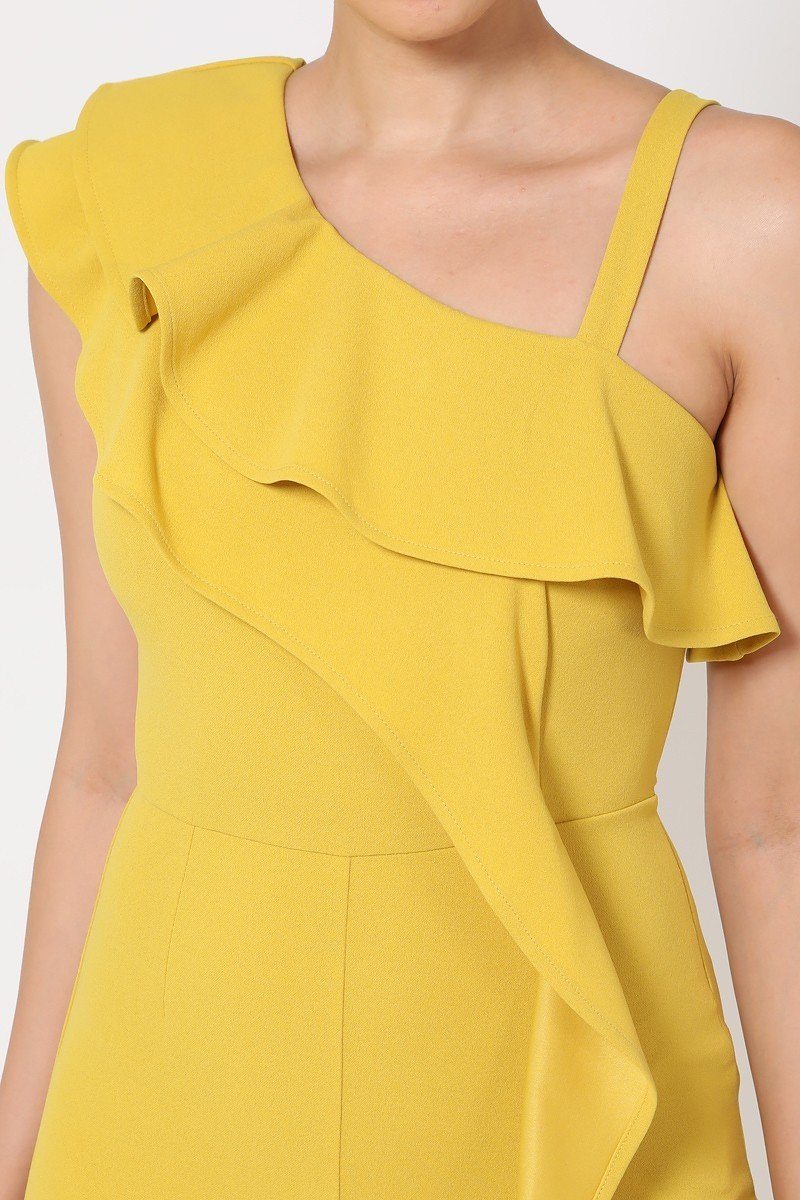 Women's Mauve One Shoulder Ruffle Jumpsuit Long Tall | Tigbul's Variety Fashion