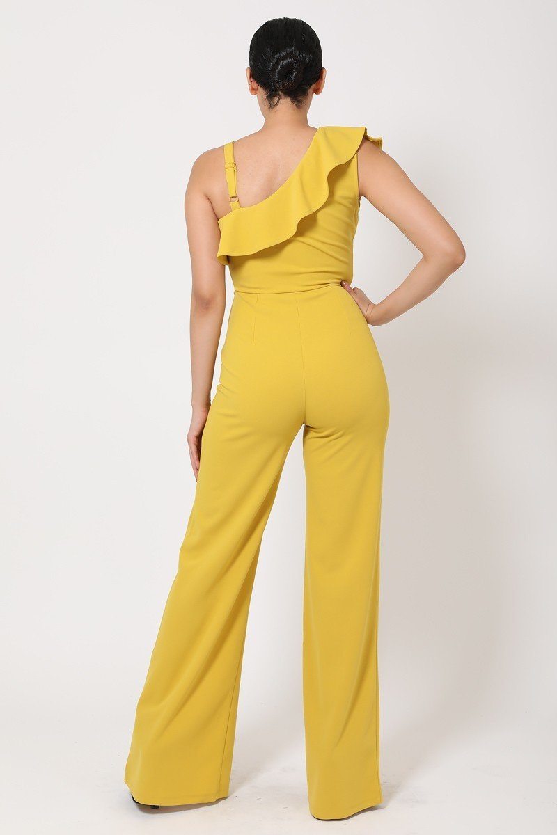 Women's Mauve One Shoulder Ruffle Jumpsuit Long Tall | Tigbul's Variety Fashion