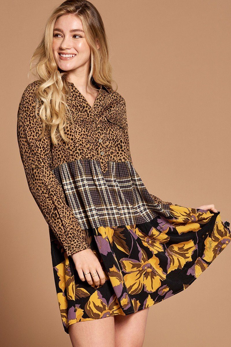Cheetah Print Button-down Collard Shirt Dress - Tigbul's Variety Fashion Shop