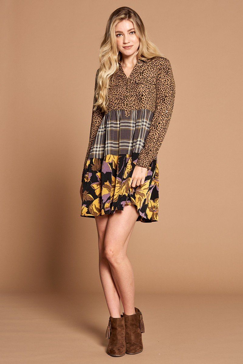 Cheetah Print Button-down Collard Shirt Dress - Tigbul's Variety Fashion Shop