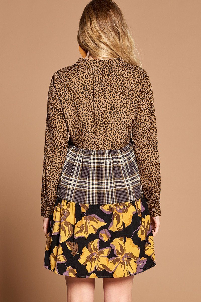 Cheetah Print Button-down Collard Shirt Dress - Tigbul's Variety Fashion Shop