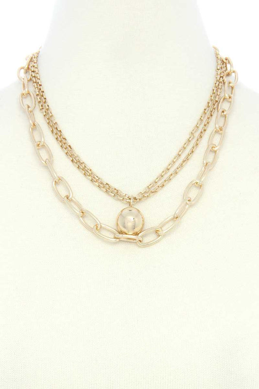 Metal Ball Oval Link Layered Necklace - Tigbul's Variety Fashion Shop